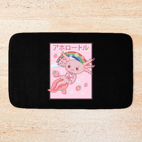 Kawaii Axolotl Strawberry Milk Bath Mats