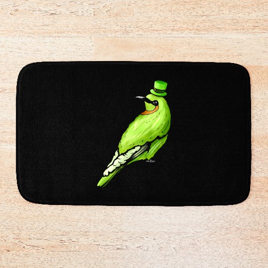 Green Bird With Green Hat For St. Patricks Day Bath Mats