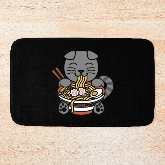 Scottish Fold Cat Ramen Noodles Bath Mats