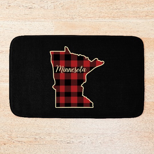 Minnesota Buffalo Plaid Silhouette Home State Bath Mats