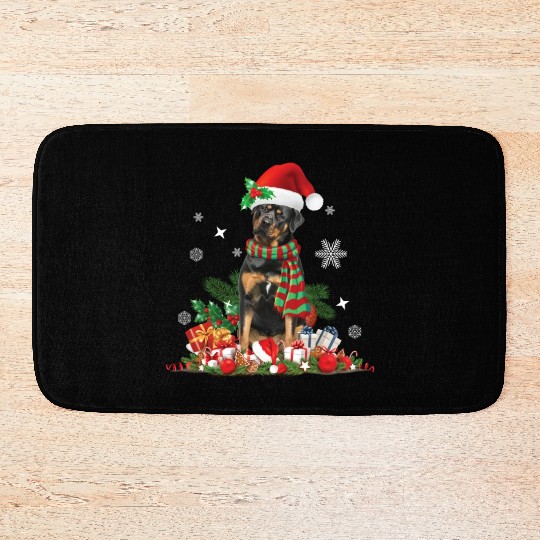 Christmas Rottweiler dog Holiday Rottie Bath Mats