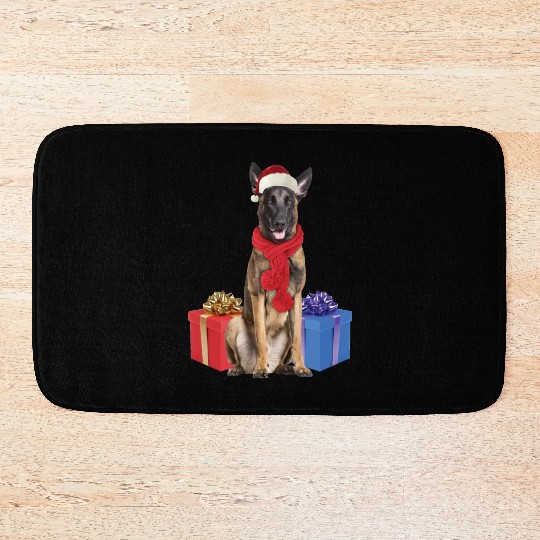 Christmas Belgian Mallinois dog Bath Mats