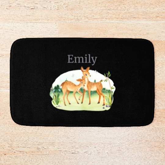 Forest Animal Deer Flowers Name Emily Bath Mats
