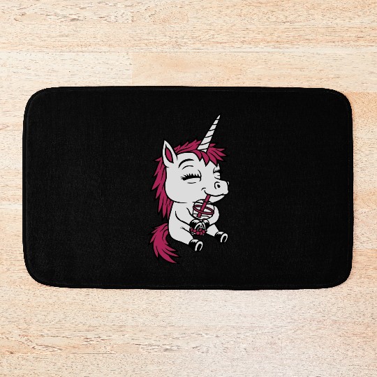Boba tea drinking unicorn Bath Mats