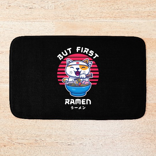 But First Ramen Cat Japan Kawaii Bath Mats