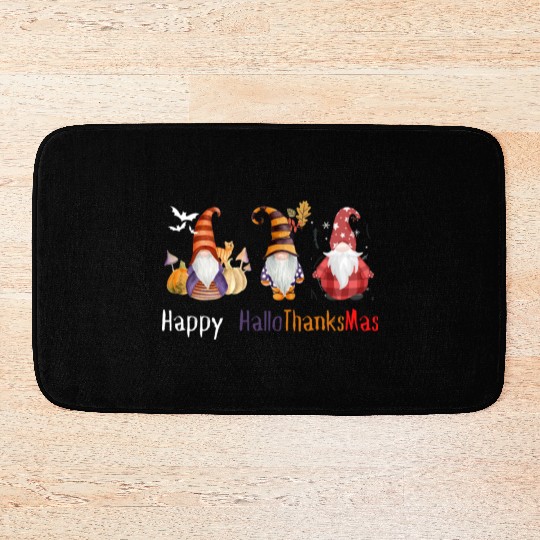 happy hallo thanksmas Thanksgiving gnome Funny Bath Mats