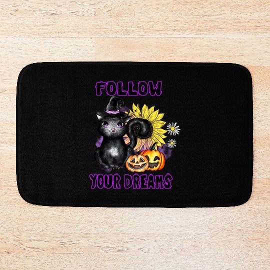 Follow Your Dreams - Black Cat Jack-O-Lantern Bath Mats