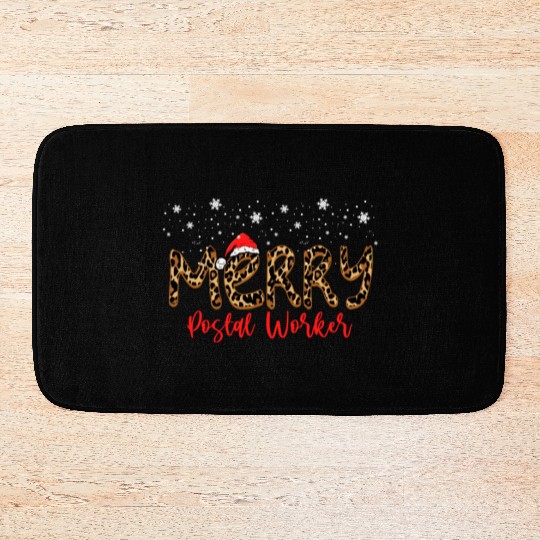 Leopard Print Merry Postal Worker Bath Mats