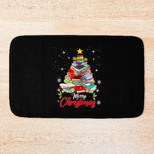 Merry Christmas Tree Love Reading Books Librarian Bath Mats