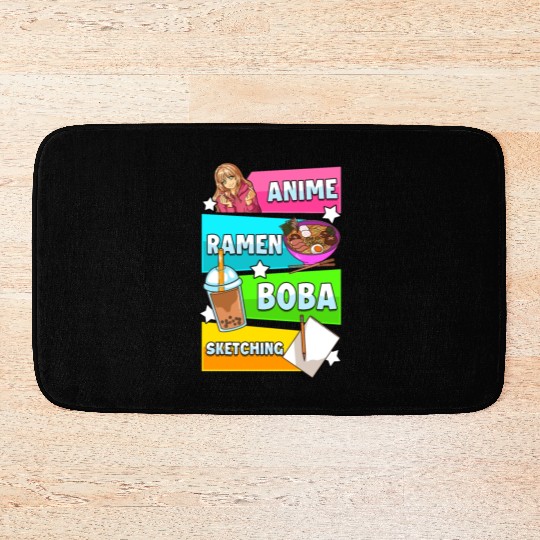Anime Ramen Te Boba And Drawings Manga Japan Bath Mats