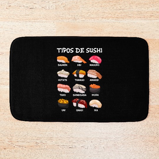 Types Of Sushi Food Japan Food Manga Anime Bath Mats