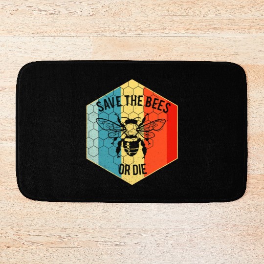 Save the Bees or Die Bath Mats Retro Beekeeper Bath Mats