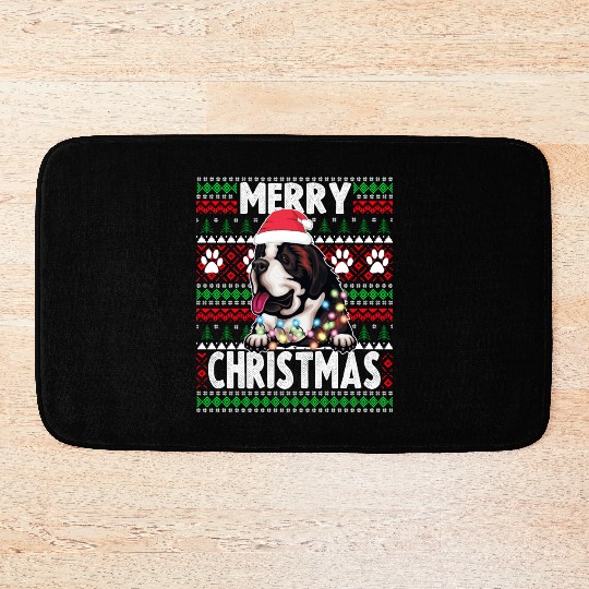 Saint Bernard Christmas Lights Dog Lovers Xmas Paj Bath Mats