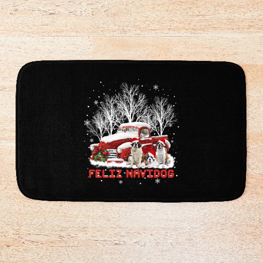 Feliz Navidog Saint Bernard Christmas Dog Lovers Bath Mats