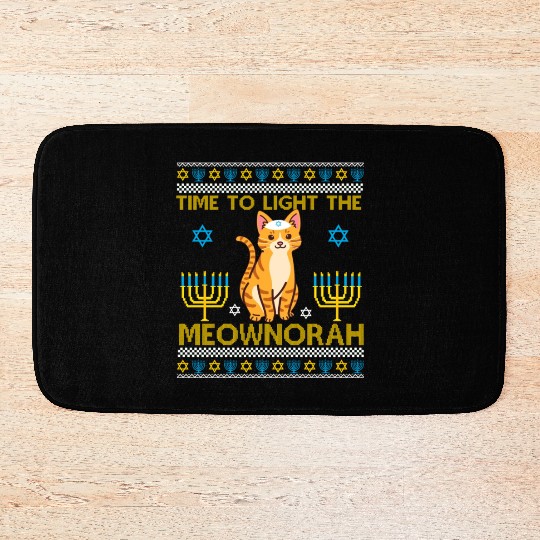Light The Meownorah Jewish Cat Menorah Lover Ugly Bath Mats