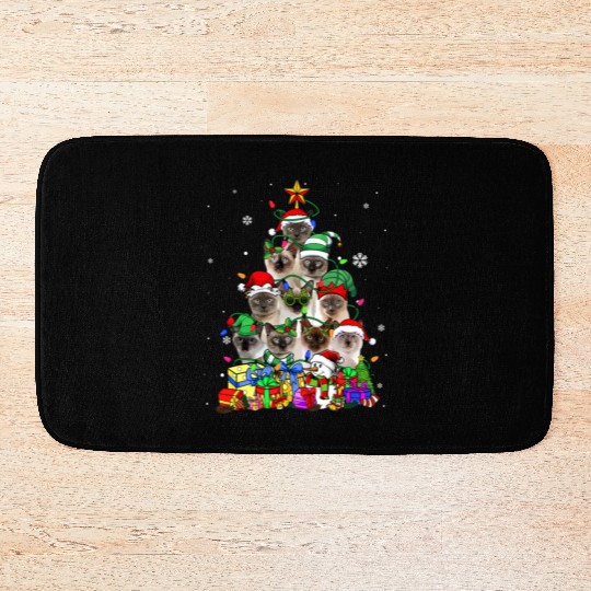 Cat Lover Funny Siamese Tree Christmas Light Bath Mats