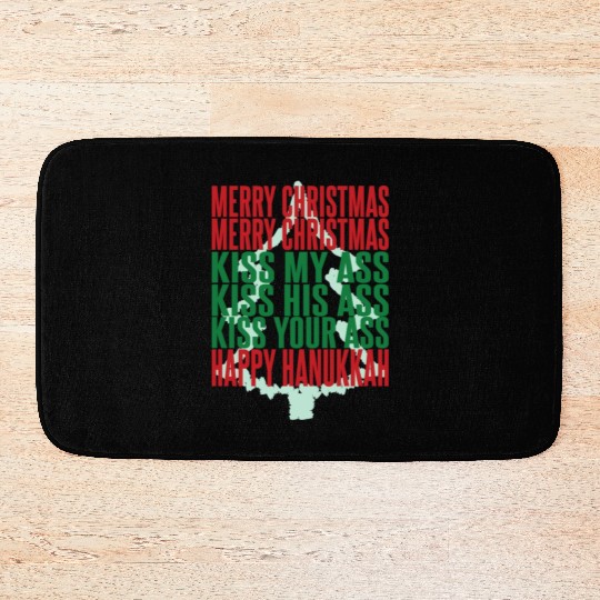 Merry Christmas Kiss My Ass Funny Hanukkah Tree Bath Mats