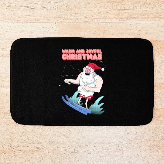 christmas and santa claus having summer fun Bath Mats