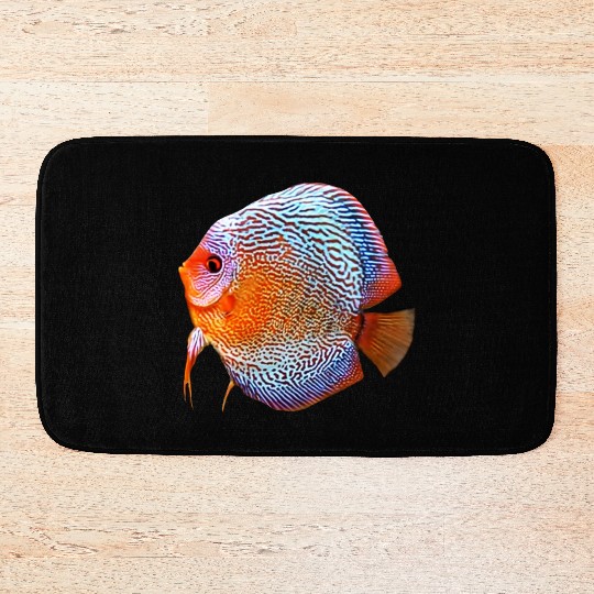 DISCUS FISH - Snakeskin, orange/blue Bath Mats
