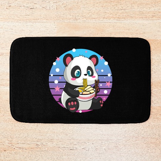 Cute Panda Eating Ramen Bath Mats