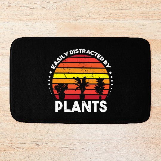 Retro Garden Lover Easily Distracted By Plants Bath Mats