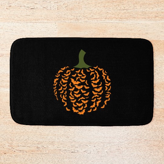 Halloween pumpkin bat Bath Mats