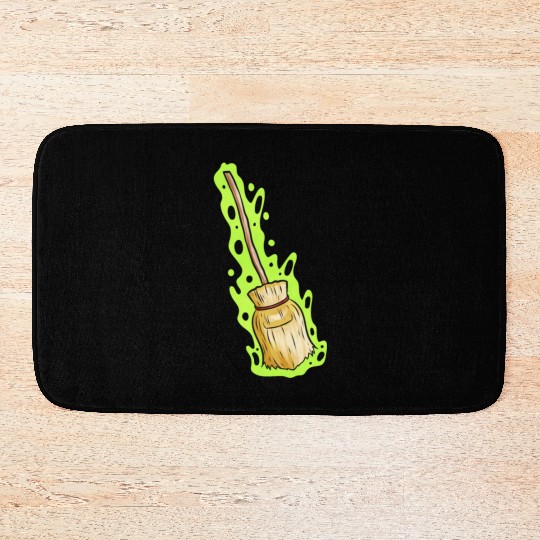 Magic Witch Broom With Green Shimmer Halloween Bath Mats