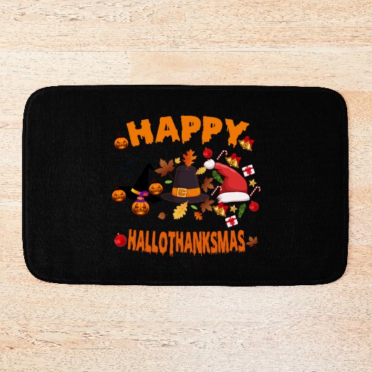 Wine Halloween Christmas Happy Hallothanksmas Bath Mats