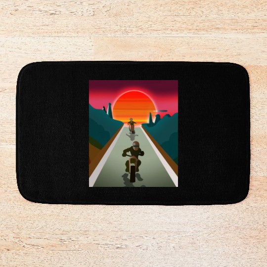Dirt Bike Rider Sunset Mountain Road Bath Mats
