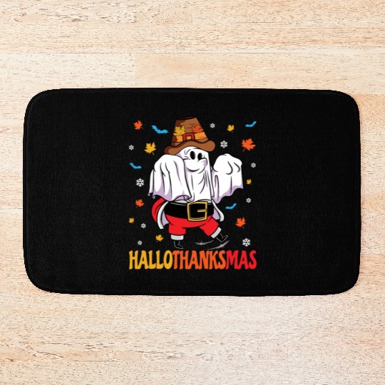 Happy Hallothanksmas Halloween Thanksgiving Santa Bath Mats