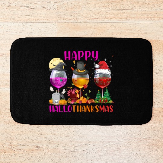 Happy Hallothanksmas Wine Lover Halloween Thankful Bath Mats