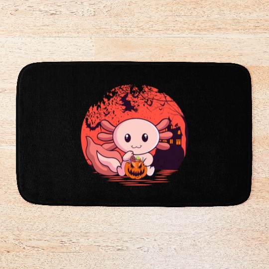 Candy Eating Axolotl Pumpkin Halloween Bath Mats