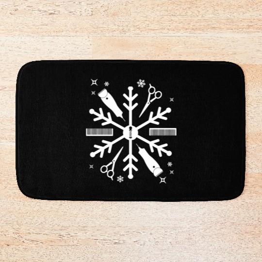 Funny Barber Christmas Snowflake Hair Stylist Bath Mats
