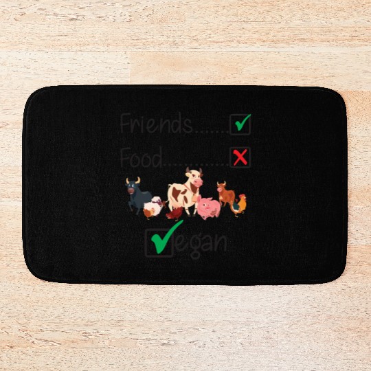 Friends Not Food Vegan Farm Animals Funny Bath Mats