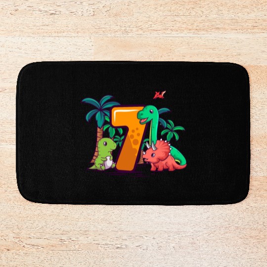 7th Birthday Trex Triceratops Dinosaur 7 Year Bath Mats