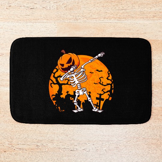 Dabbing Skeleton Jack O Lantern Pumpkin Halloween Bath Mats