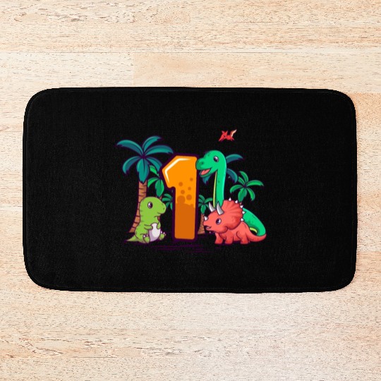 1st Birthday T-Rex Triceratops Dinosaur 1 Year Bath Mats