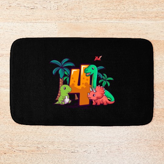 4th Birthday Trex Triceratops Dinosaur 4 Year Bath Mats