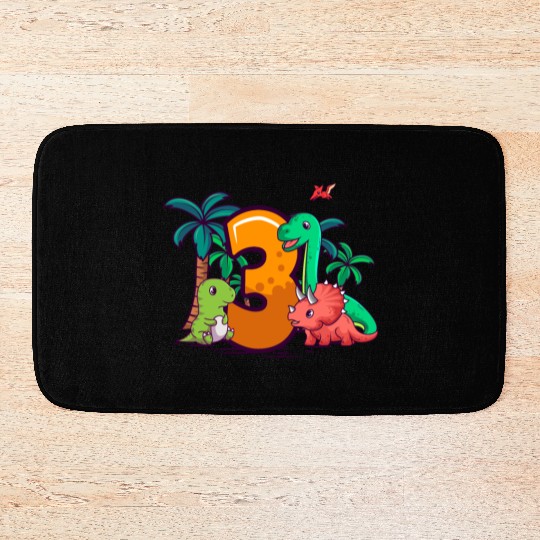 3rd Birthday T-rex Triceratops Dinosaur 3 Year Bath Mats