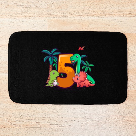 5th Birthday Trex Triceratops Dinosaur 5 Year Bath Mats