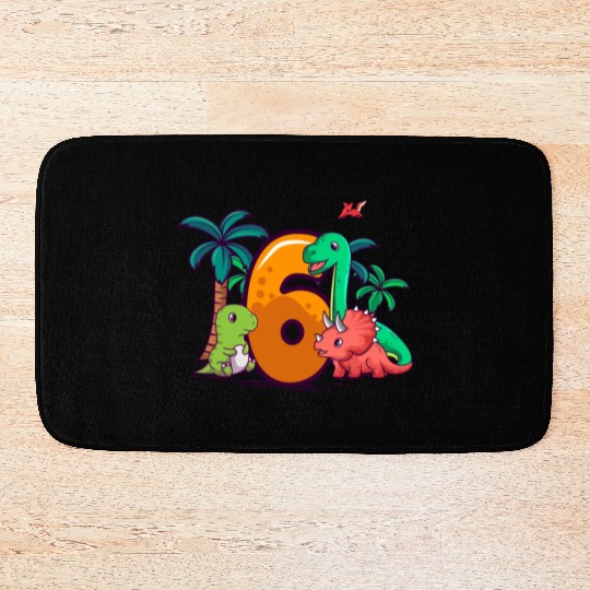 6th Birthday Trex Triceratops Dinosaur 6 Year Bath Mats