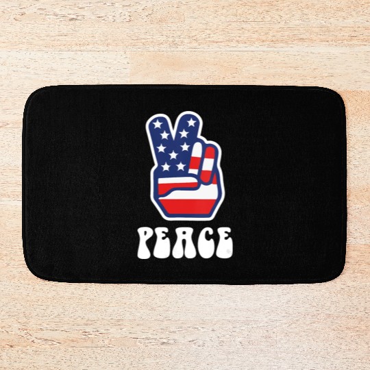 Womens Peace Sign US Flag Stars Stripes Hippie Bath Mats
