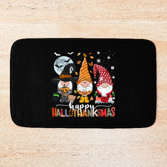 Happy Hallothanksmas Gnomes Lover Halloween Bath Mats