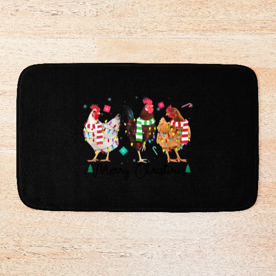 Merry Christmas Funny Chicken With Christmas Light Bath Mats