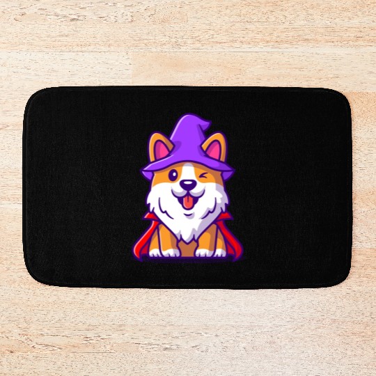 Dog With Witch Hat And Cloak - Halloween Bath Mats