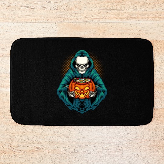 Grim Reaper With Scary Pumpkin - Halloween Bath Mats