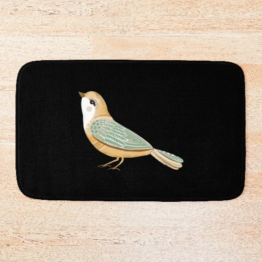 Folk art little fancy bird Bath Mats