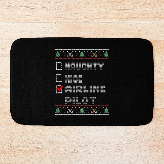 Naughty Nice Airline Pilot, Matching Christmas Bath Mats