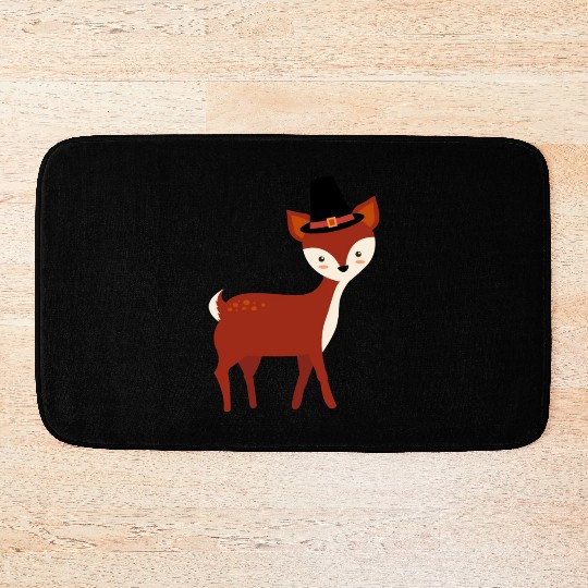 Thanksgiving Deer Wearing Pilgrim Hat Bath Mats