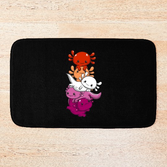 Subtle Lesbian Pride Flag Kawaii Axolotl LGBTQ Bath Mats